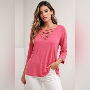 Laurie Felt Vibrant Pink Long Sleeve Crisscross Top